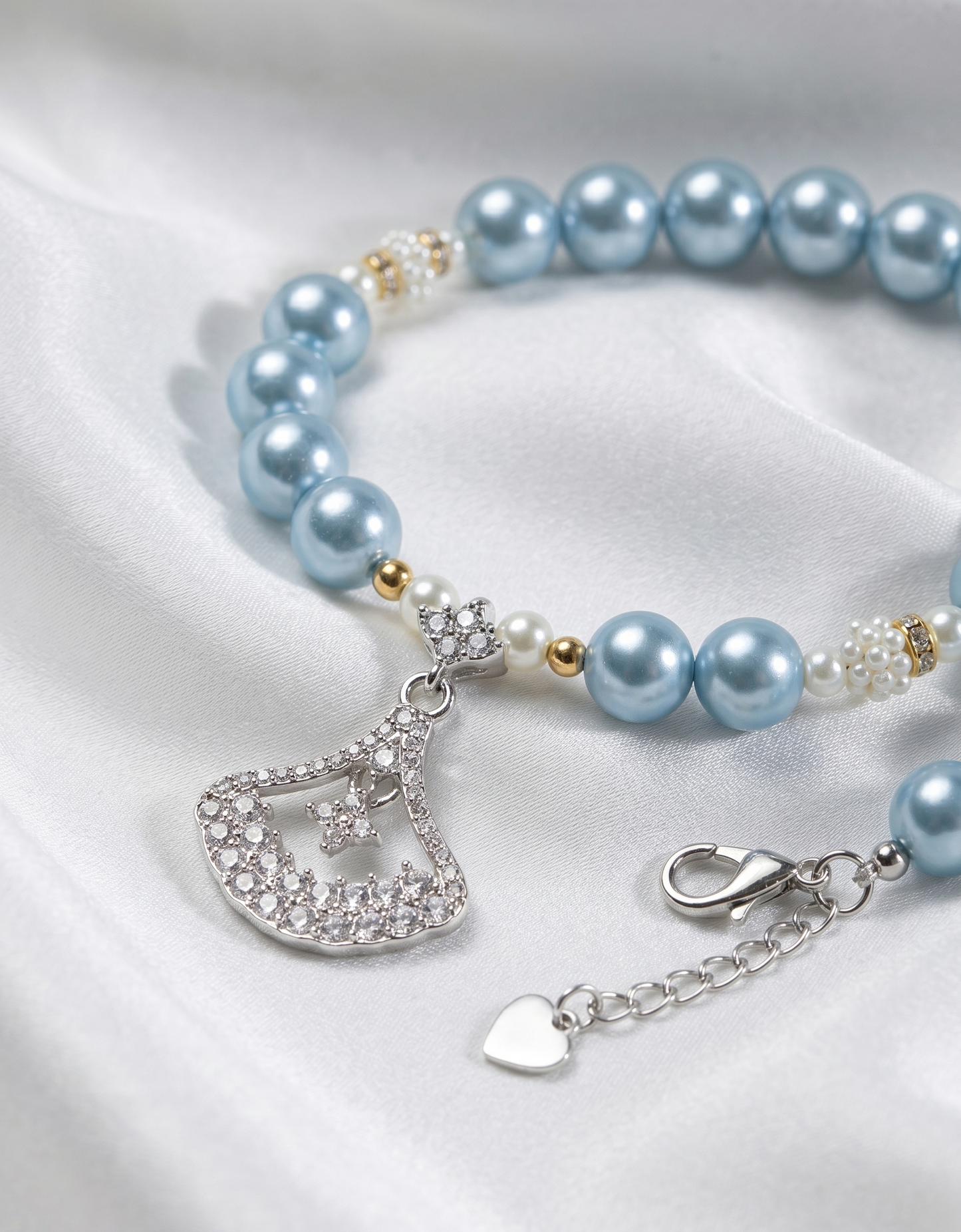 Handmade Lucky Blue Pearl Pet Choker with Heart Charm