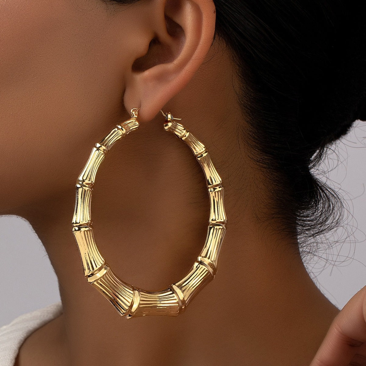 Bamboo Hoop Stud Earrings