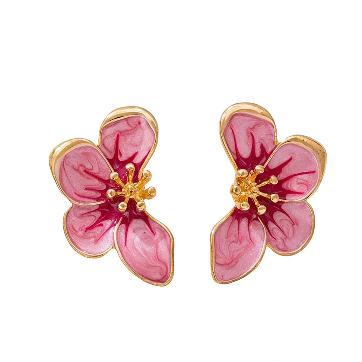 Metal Enamel Flower Stud Earrings