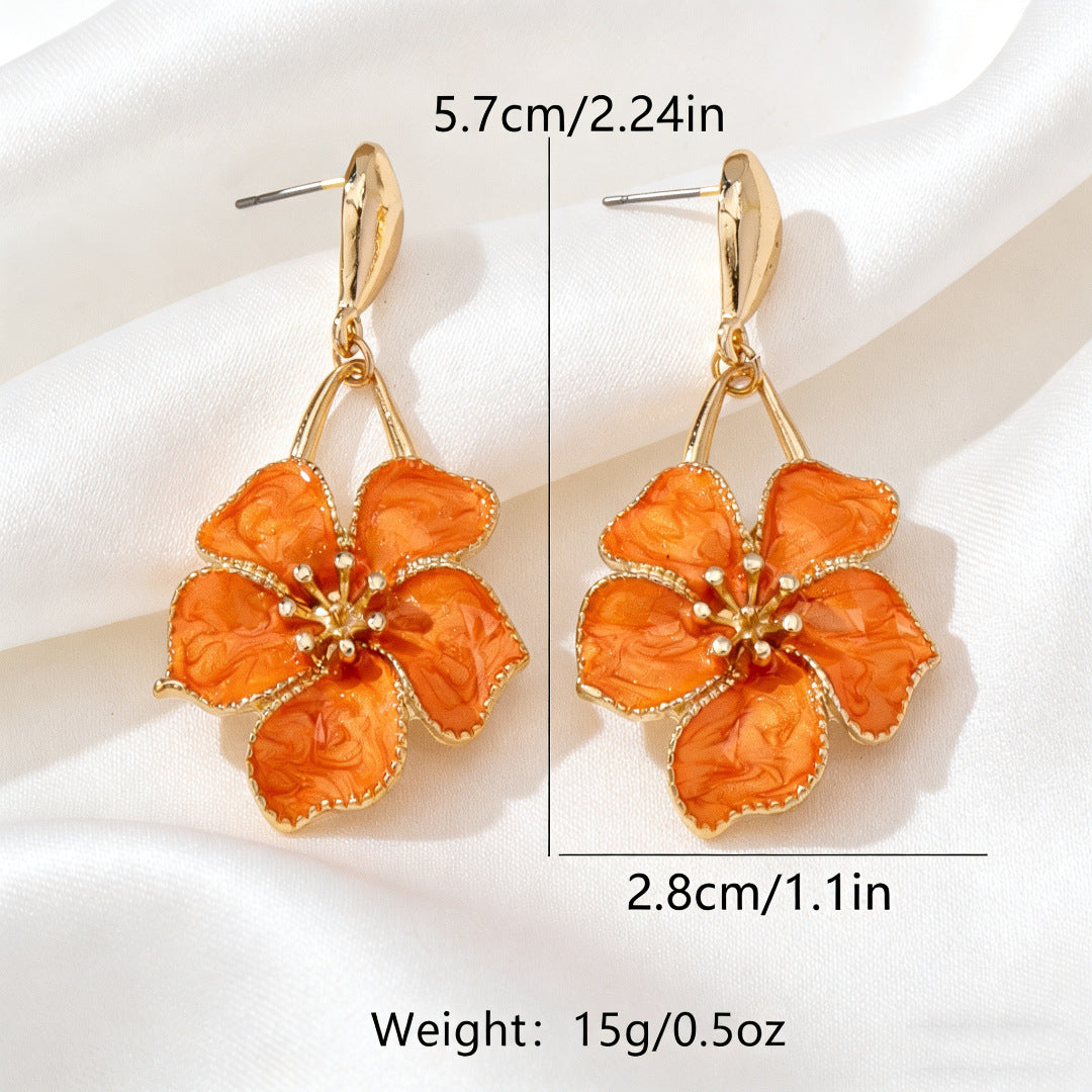 Geometric Enamel Flower Stud Earrings
