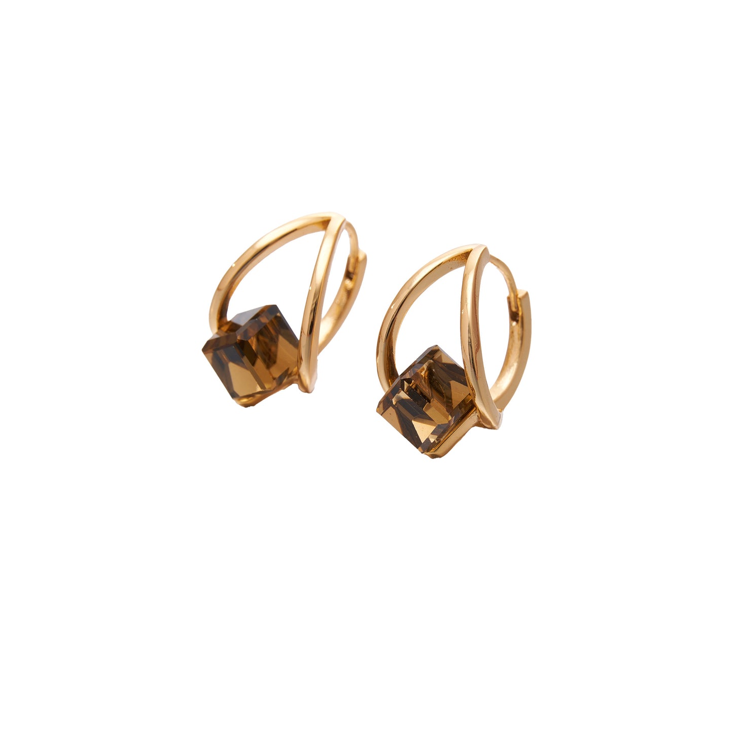 Brown crystal earrings girls niche geometric unique design k gold fashion temperament cube earrings earrings