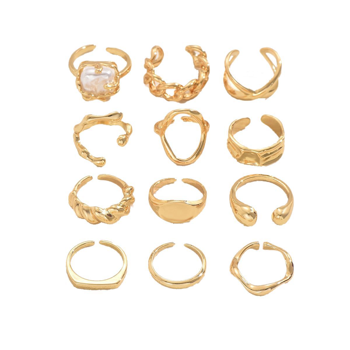 Adjustable Geometric Open Ring Set