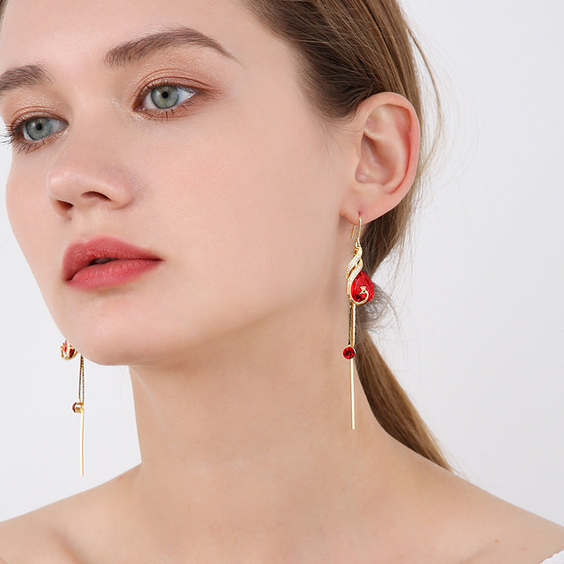 Long synthetic crystal earrings, peacock-inspired, stylish earrings for women, 925 silver ear hooks, tassel, sexy, trendy earrings