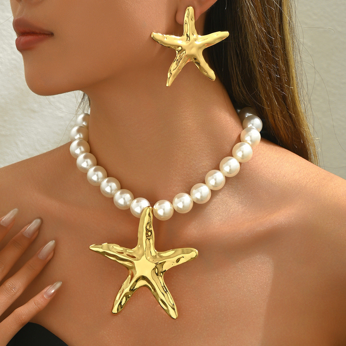 Starfish Pearl Necklace & Earrings Set