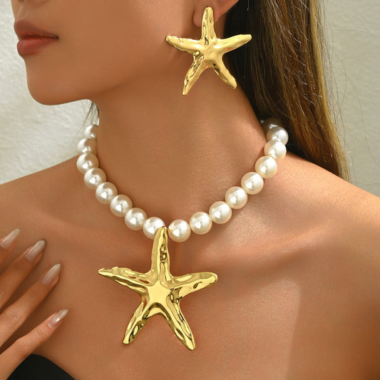 Starfish Pearl Necklace & Earrings Set