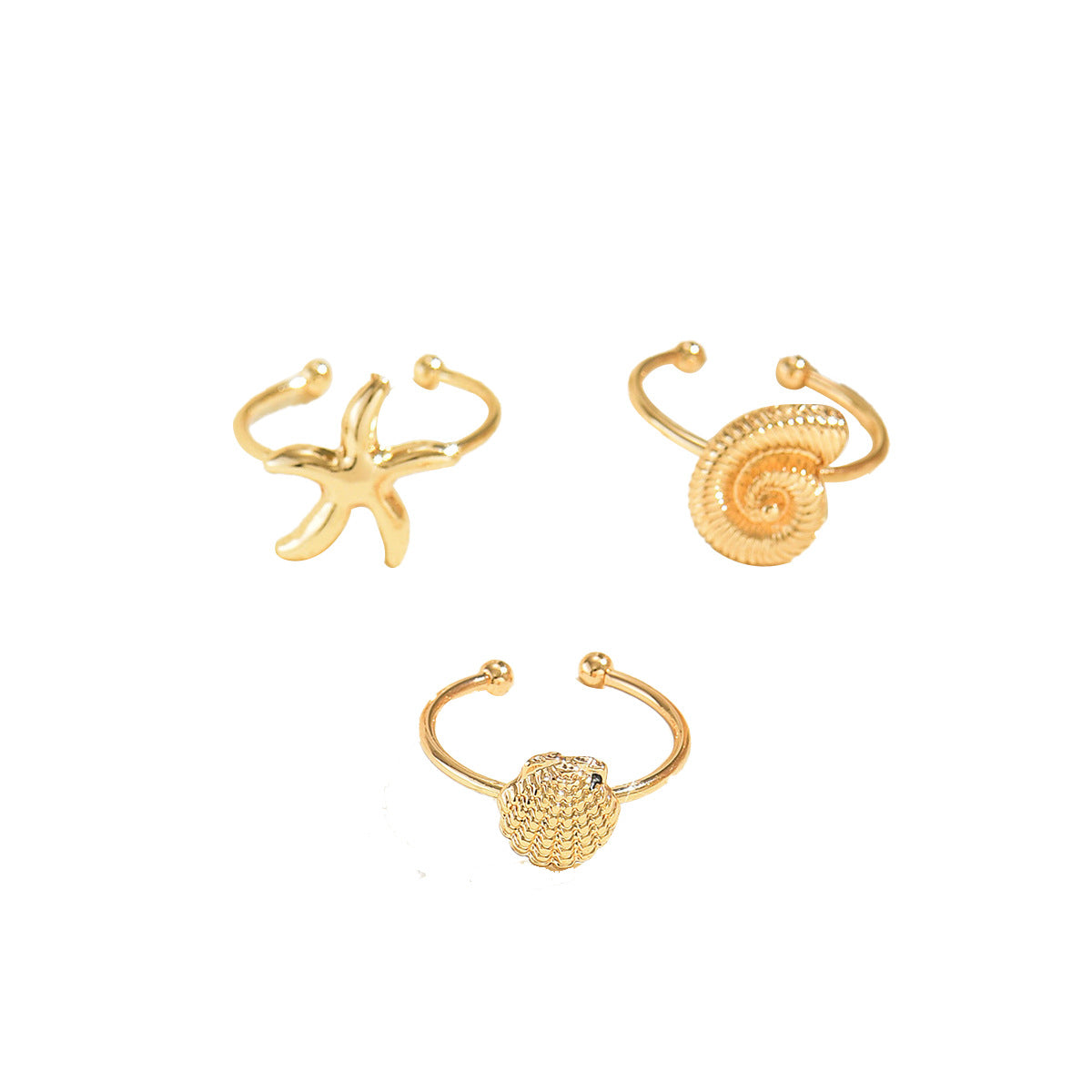 Starfish & Shell Open Ring Set