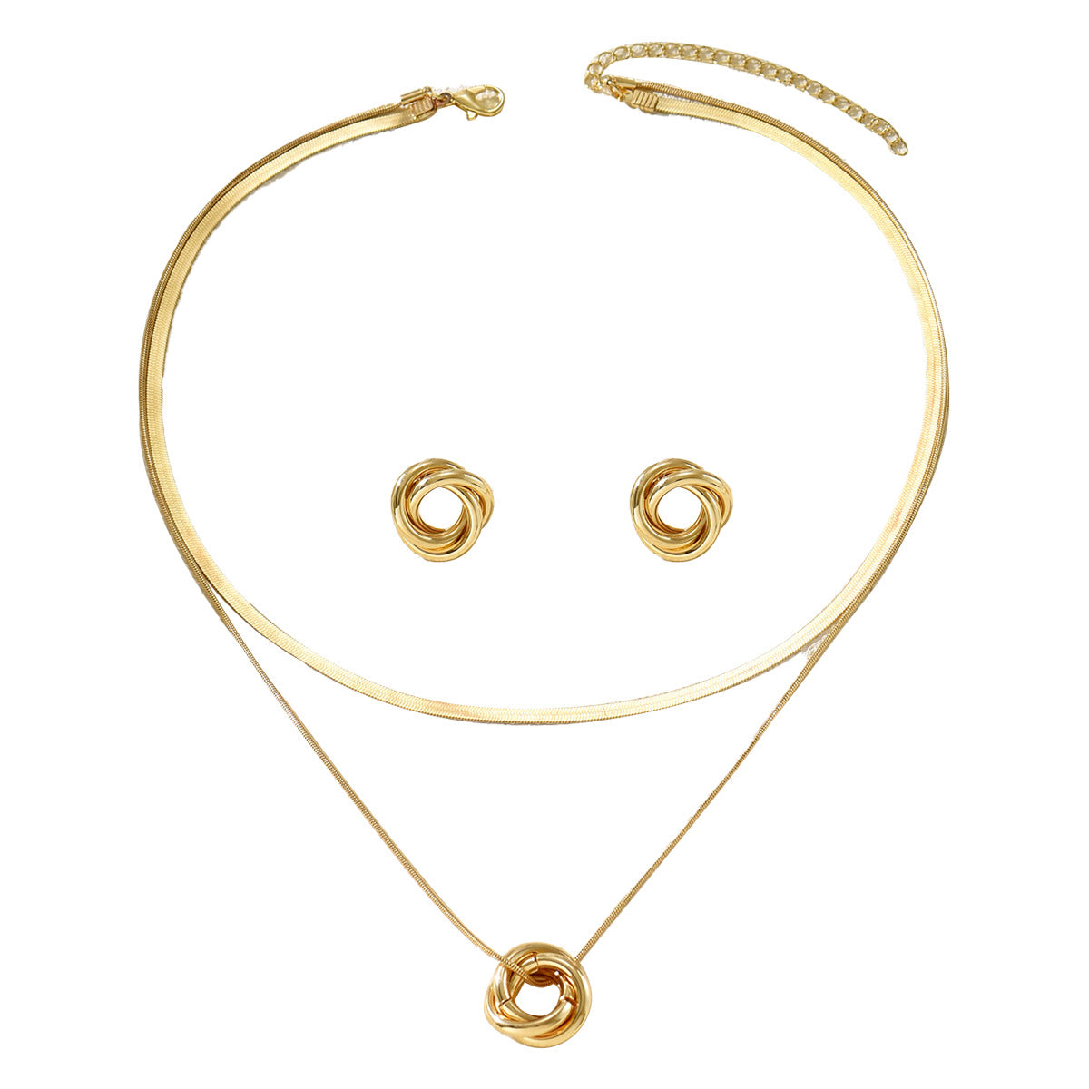 Layered Ring Necklace & Earrings Set