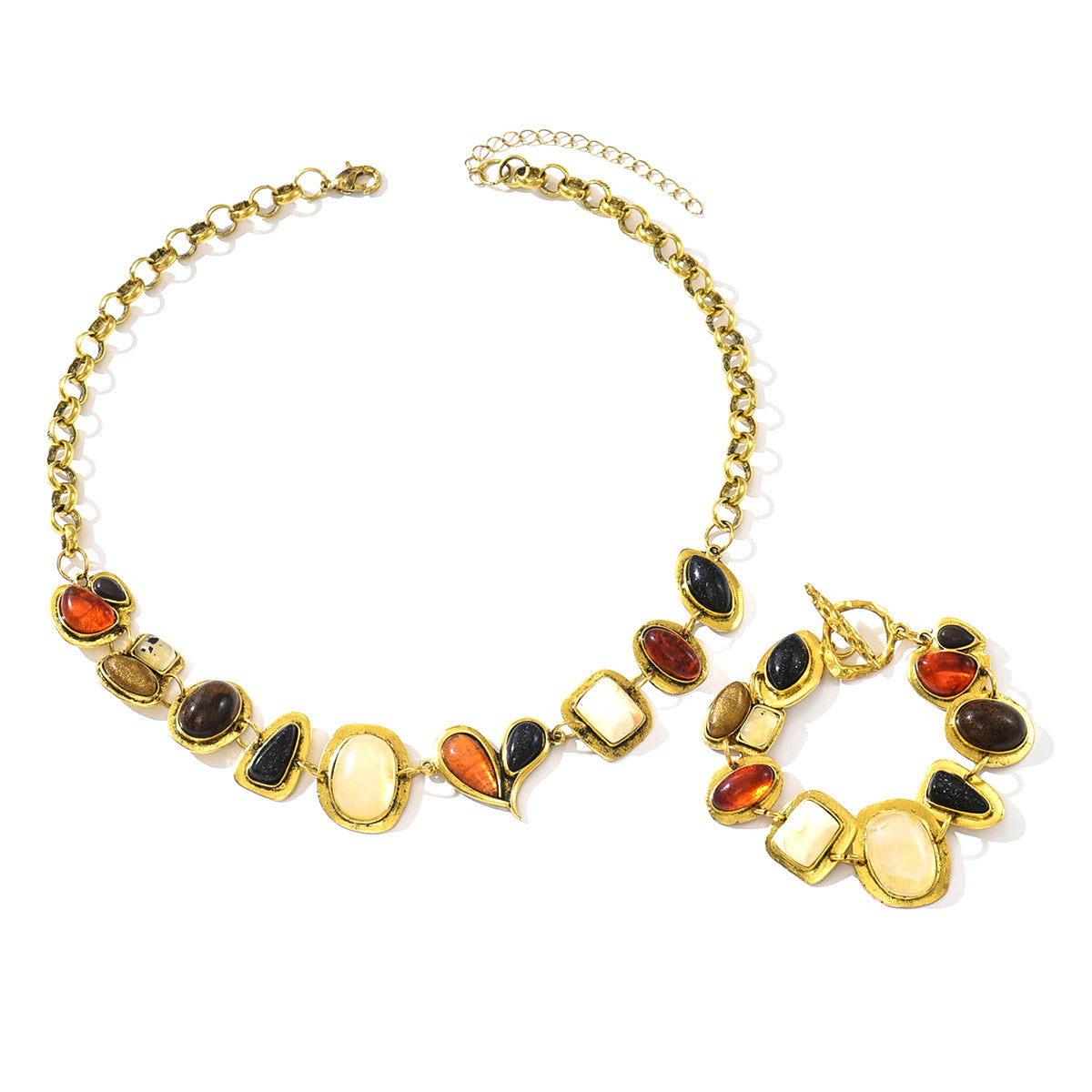 Gemstone Geometric Necklace & Bracelet Set