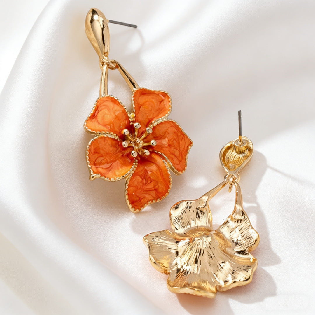 Geometric Enamel Flower Stud Earrings