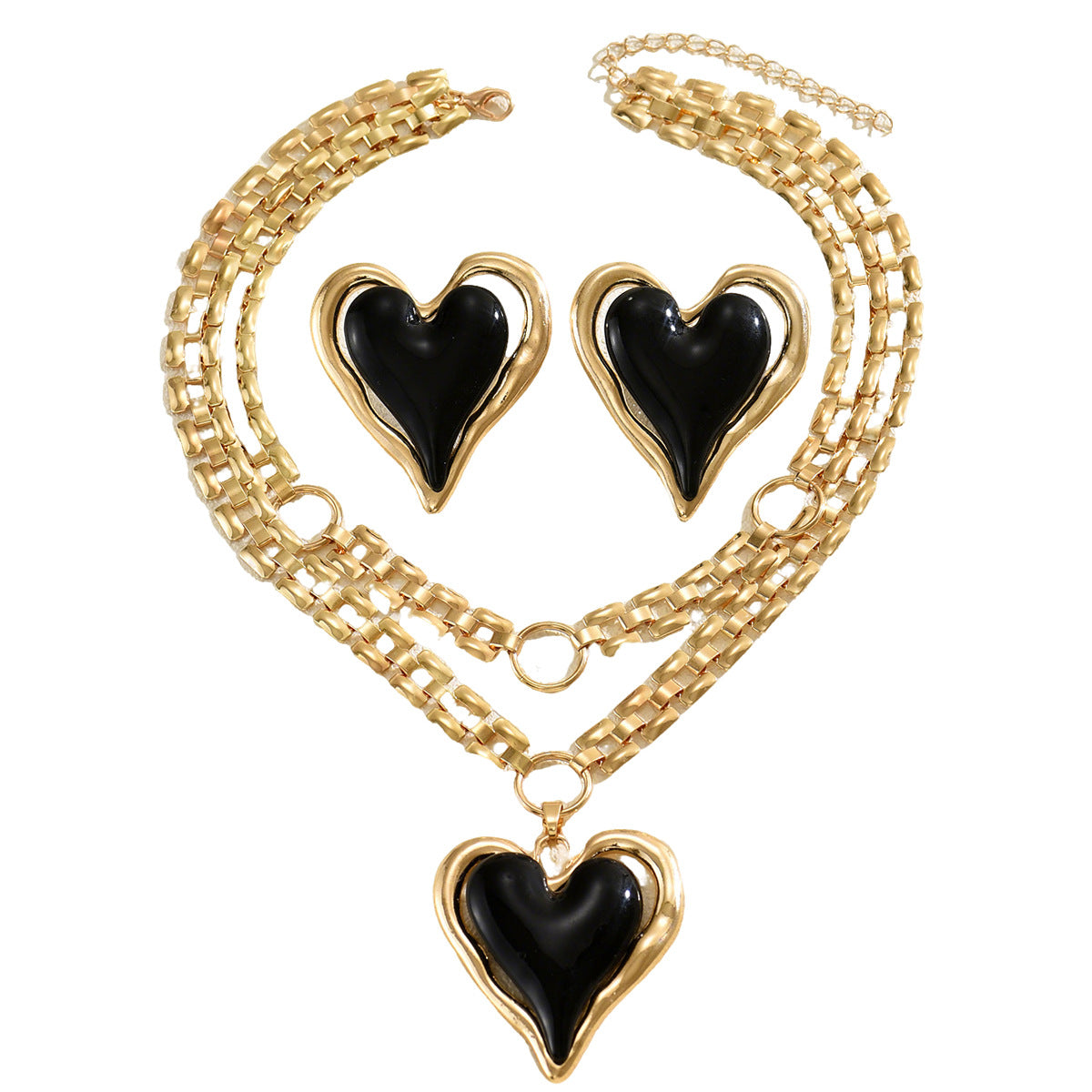 Heart Enamel Necklace & Earrings Set