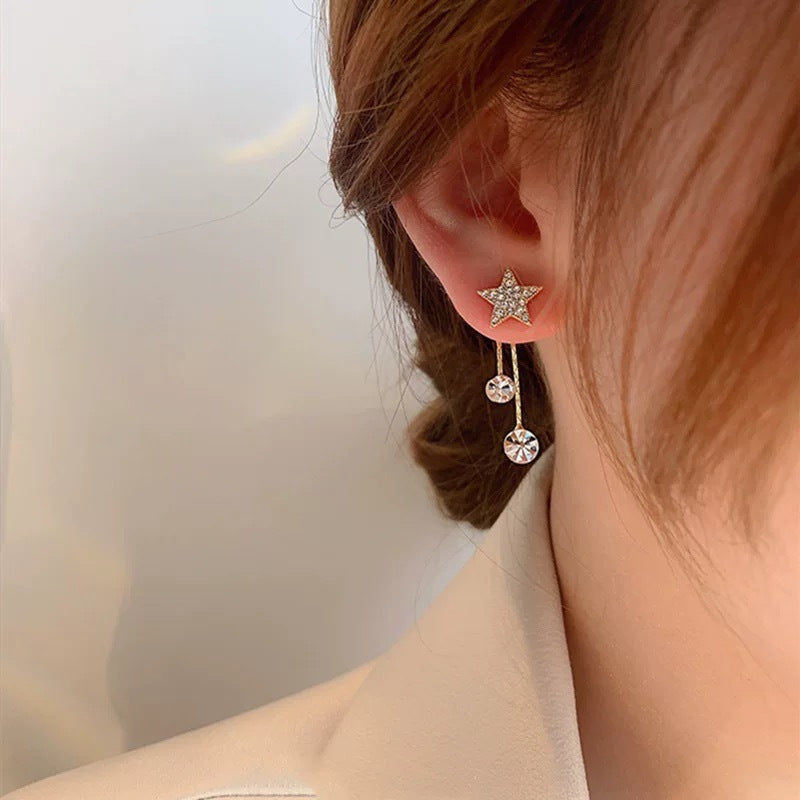 Tassel long pearl star earrings - luxury, high-end, unique, and versatile women's earrings - star-shaped, niche design stud earrings for women