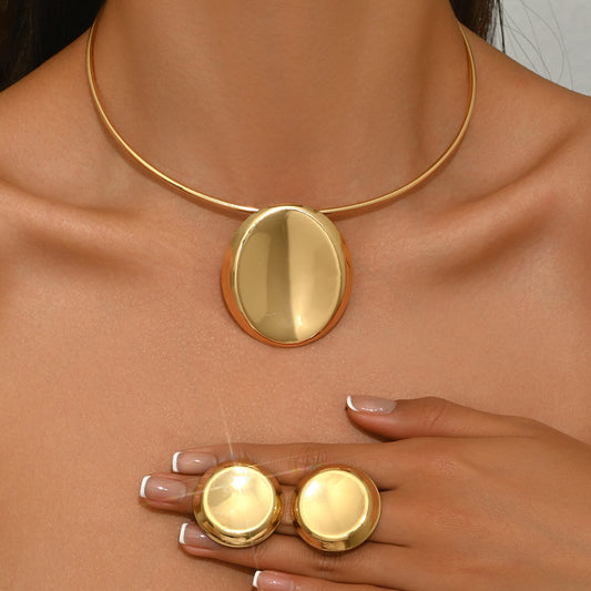 Geometric Pendant Necklace & Earrings Set