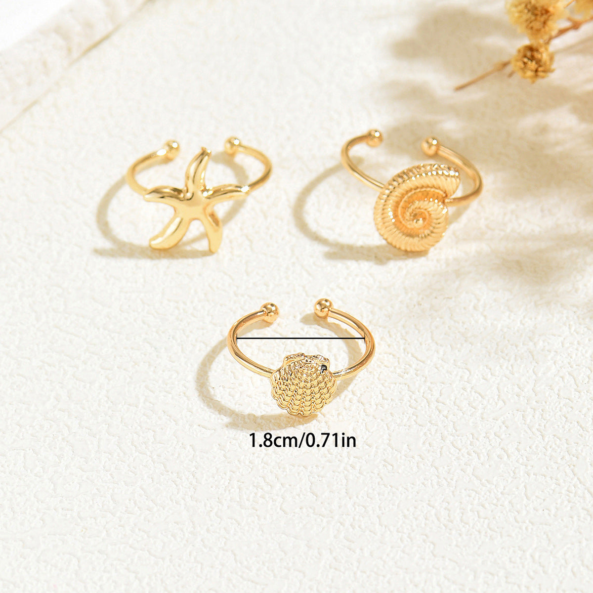 Starfish & Shell Open Ring Set