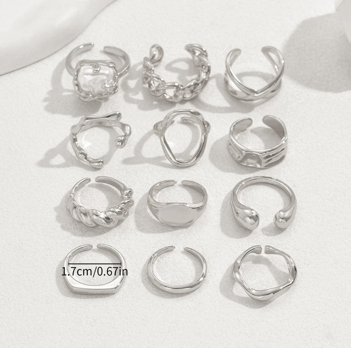 Adjustable Geometric Open Ring Set