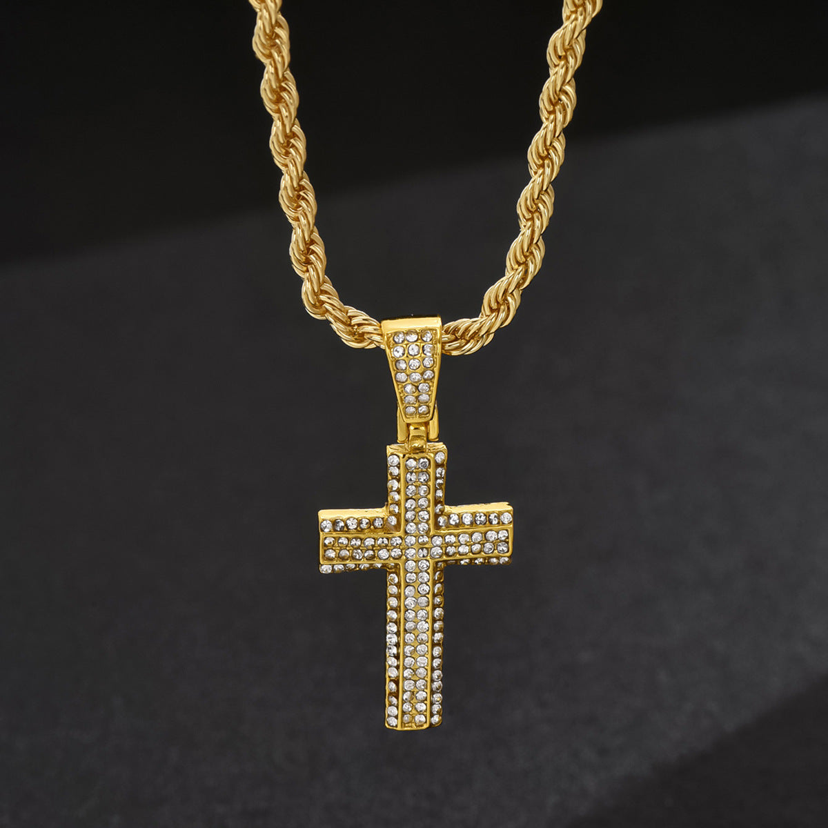 Crystal Cross Cuban Chain Necklace