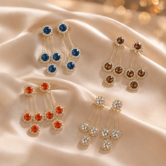 2026 new blue teardrop star wish french hepburn long tassel fashionable exquisite two-way earrings