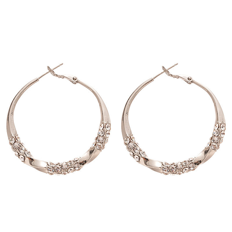 European and American metal feeling diamond-set geometric circle silver needle earrings fashionable and simple niche temperament high-end earrings women