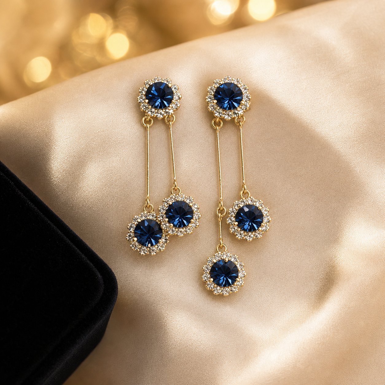2026 new blue teardrop star wish french hepburn long tassel fashionable exquisite two-way earrings