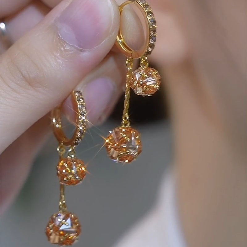 Fashion high temperament light luxury super flash double diamond ball ear buckle earrings 2026 Internet celebrity new design earrings earrings