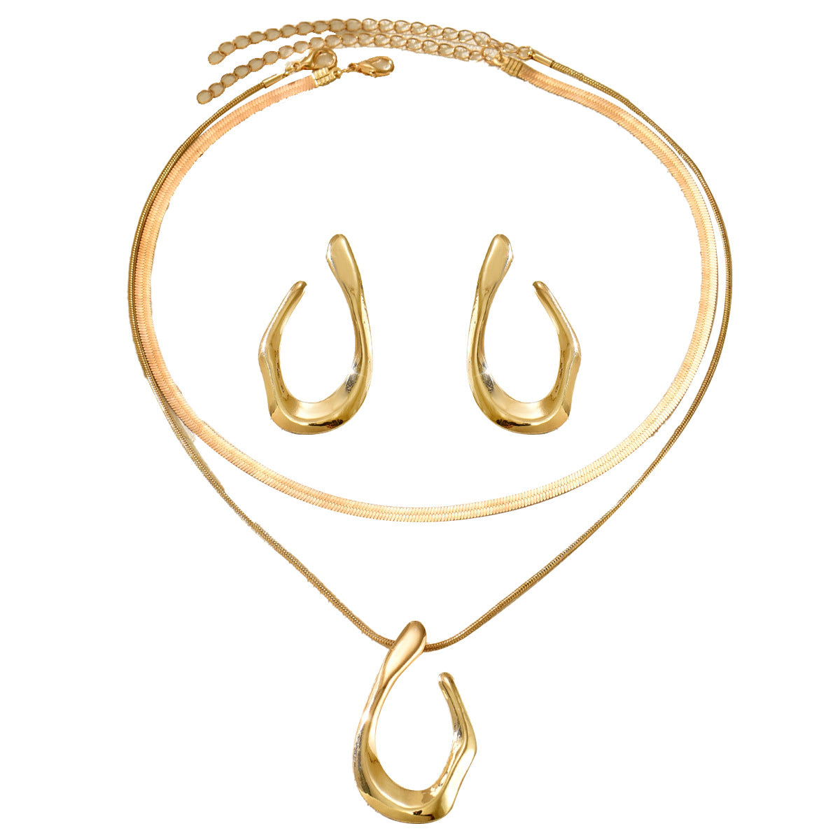 U-Shaped Earrings & Double-Layer Necklace Set