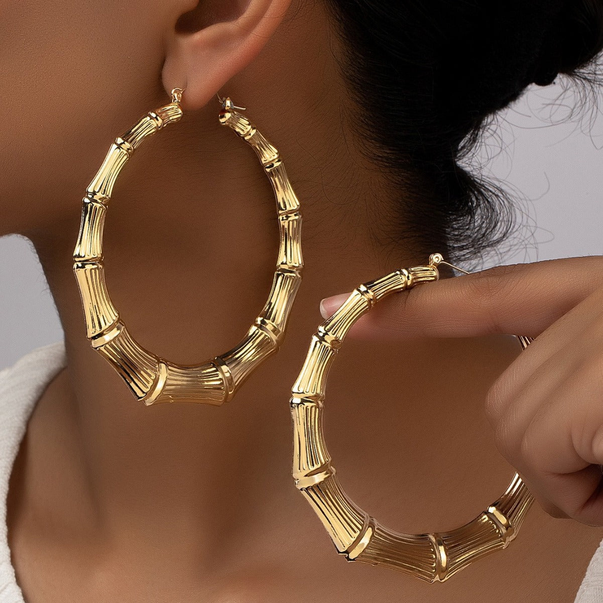 Bamboo Hoop Stud Earrings