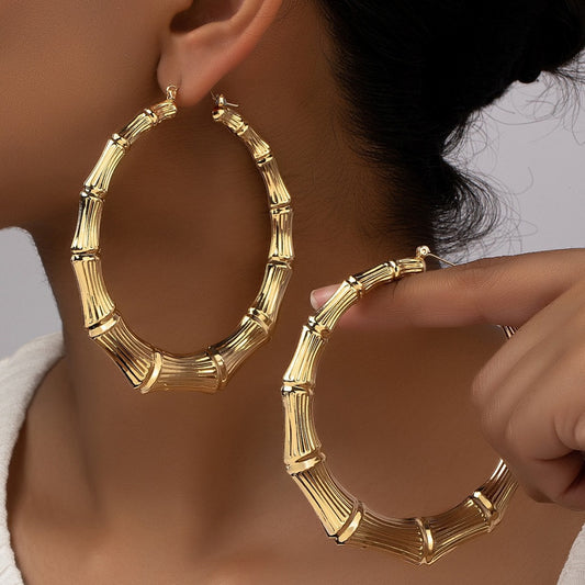 Bamboo Hoop Stud Earrings