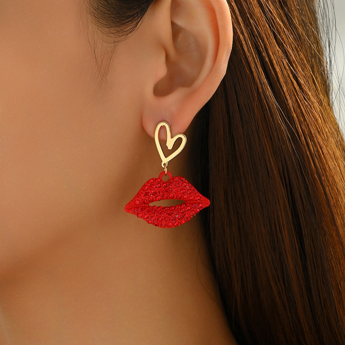 Heart & Lips Crystal Earrings