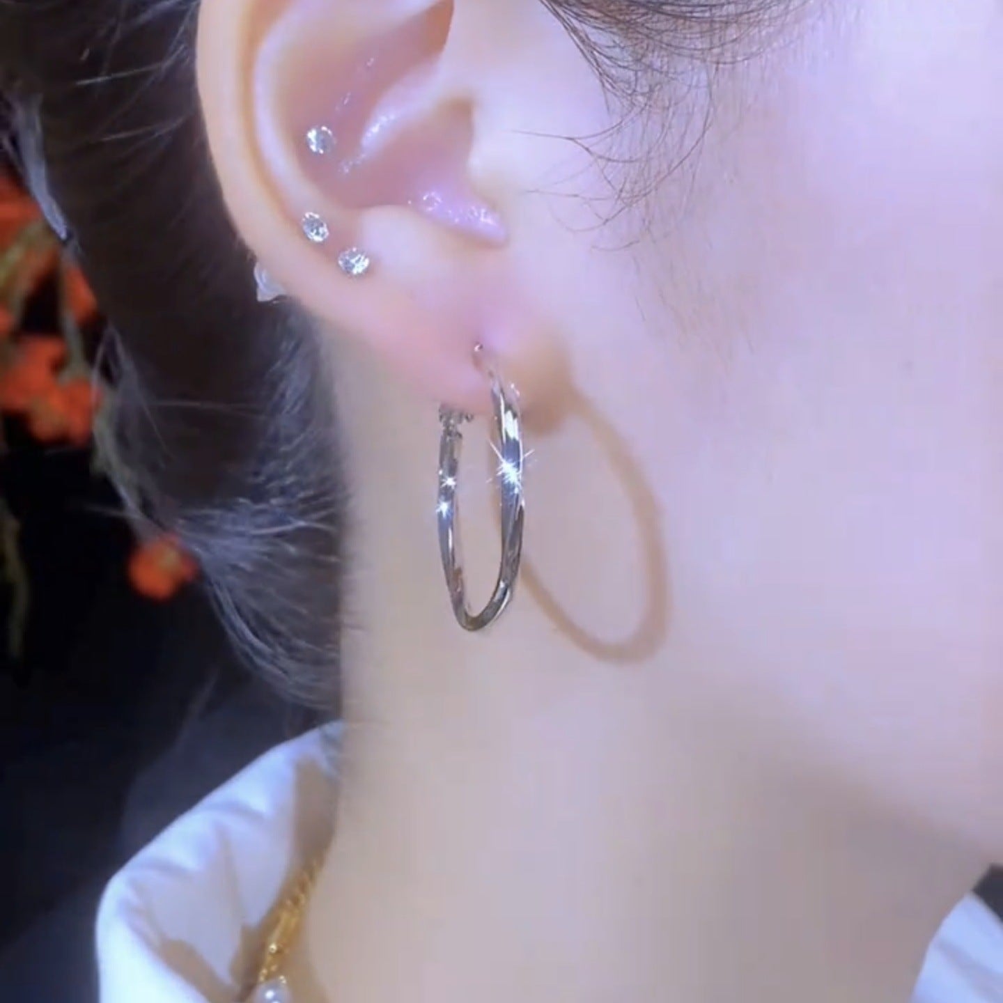 European and American versatile twisted thread earrings fashion high sense circle 925 silver needle earrings female Internet celebrity plain earrings