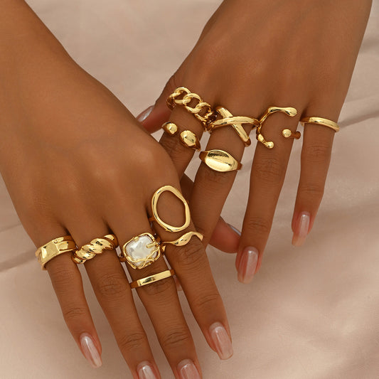 Adjustable Geometric Open Ring Set