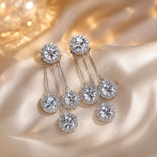 2026 new blue teardrop star wish french hepburn long tassel fashionable exquisite two-way earrings