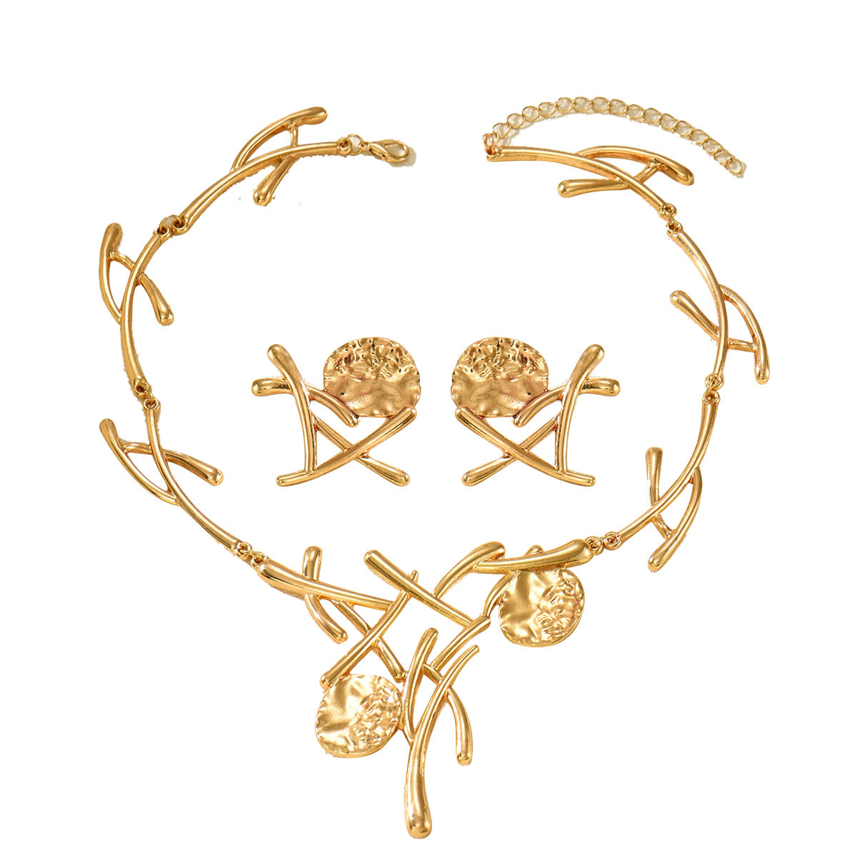 Geometric Disc Necklace & Earrings Set