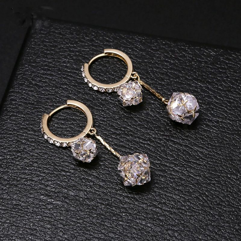 Fashion high temperament light luxury super flash double diamond ball ear buckle earrings 2026 Internet celebrity new design earrings earrings