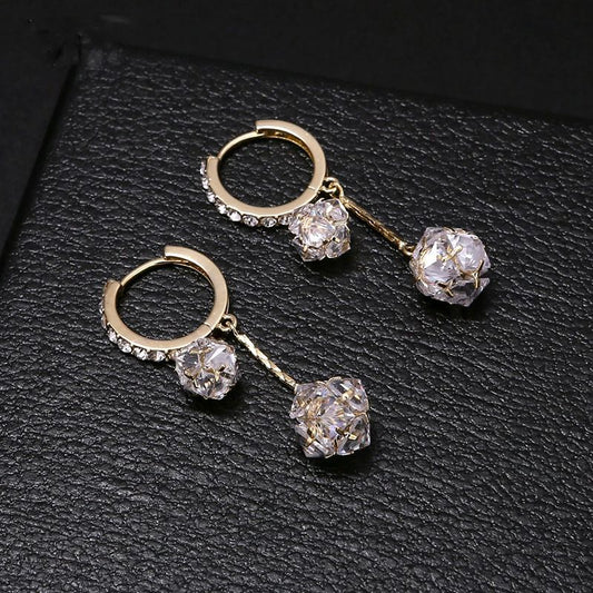 Fashion high temperament light luxury super flash double diamond ball ear buckle earrings 2026 Internet celebrity new design earrings earrings