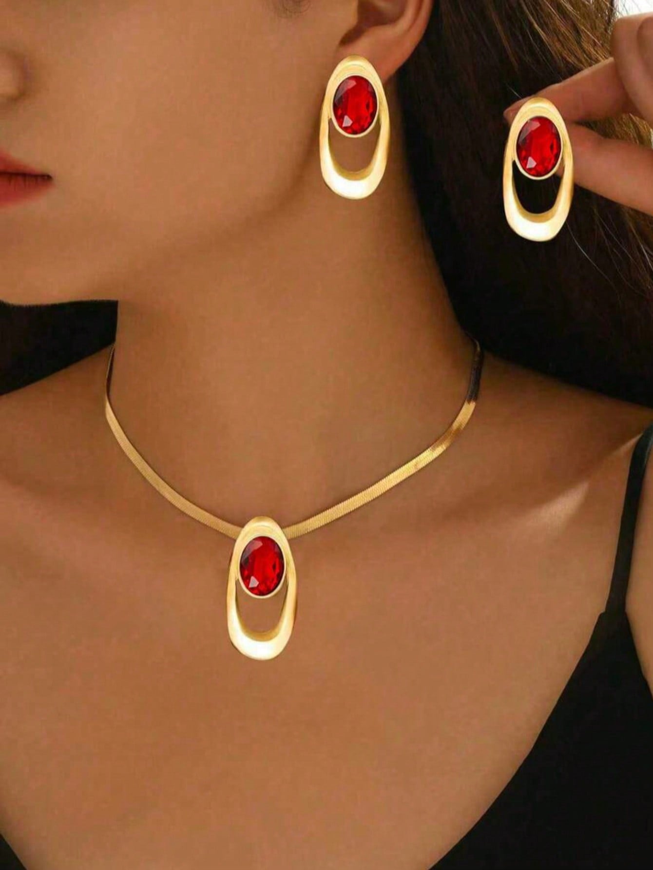 Crystal Drop Earrings & Long Necklace Set