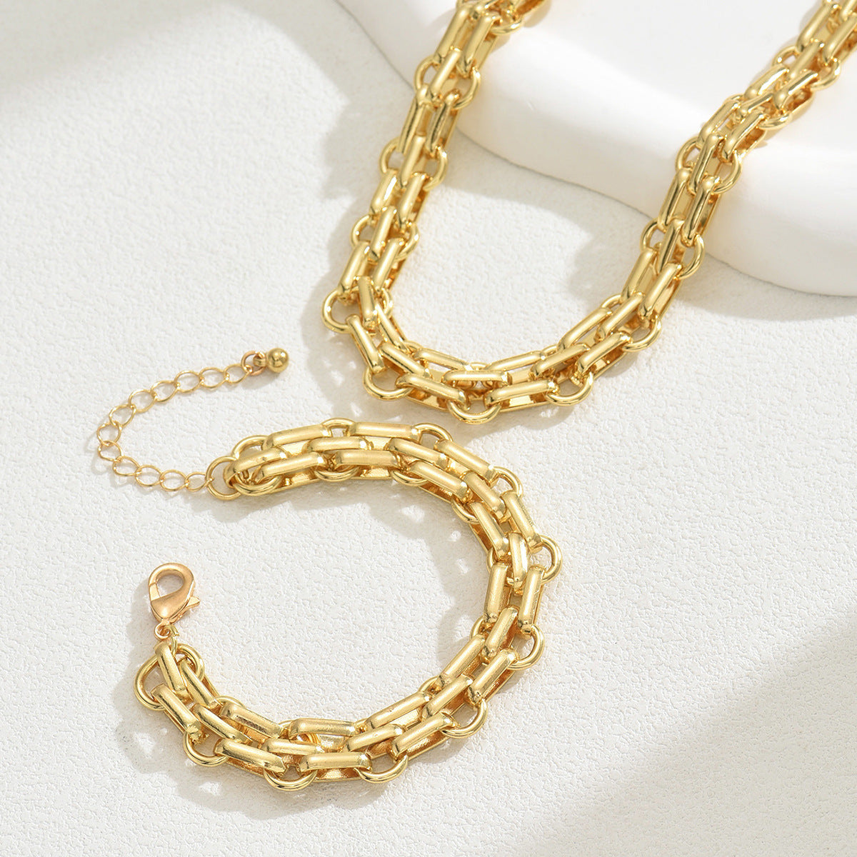 Sculptural Metal Necklace & Bracelet Set