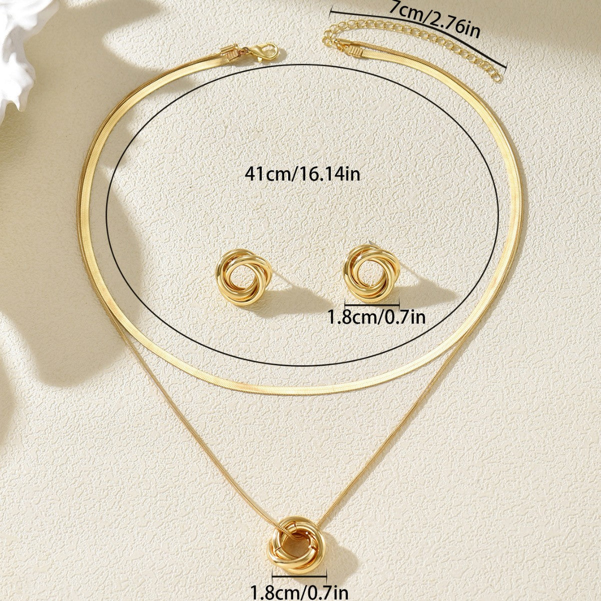 Layered Ring Necklace & Earrings Set
