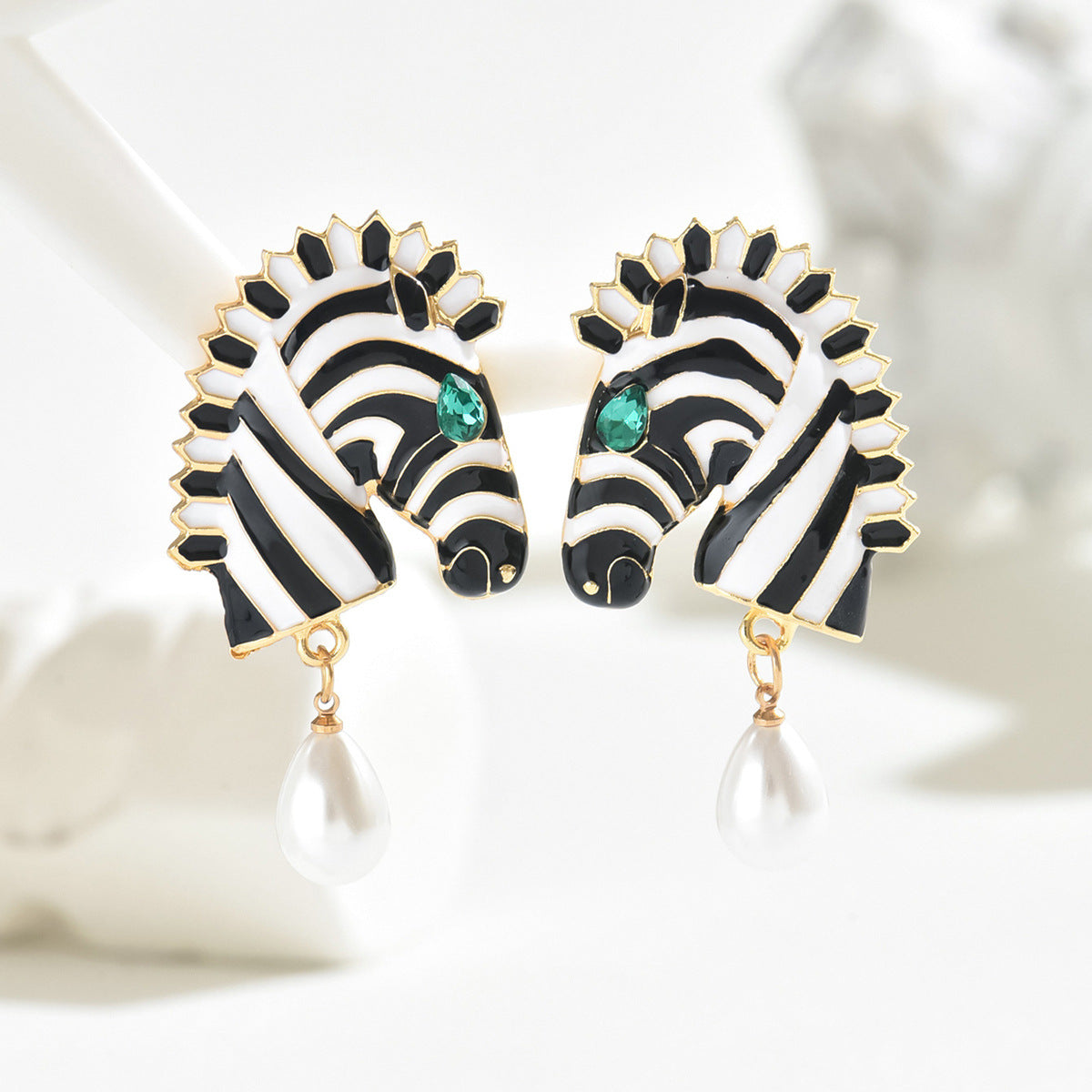 Zebra Pearl Drop Earrings