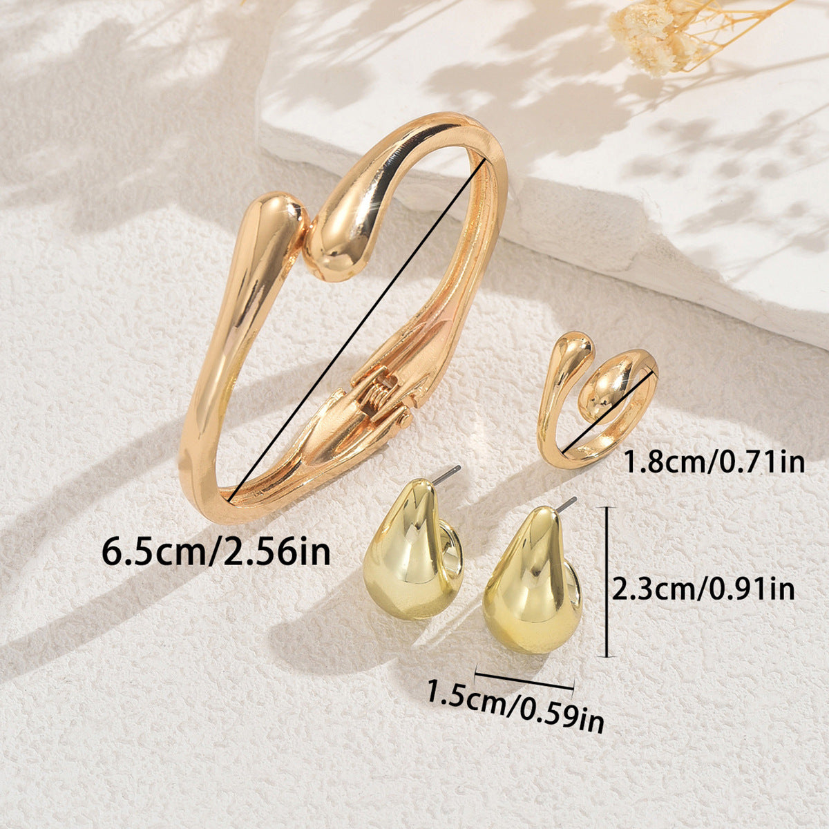 Teardrop Earrings, Bracelet & Ring Set