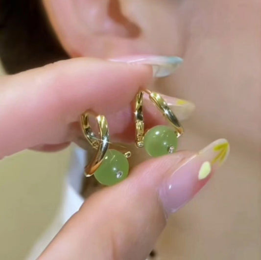 Opal exquisite small ear buckle green earrings 2024 new trendy fashion simple versatile simple temperament earrings