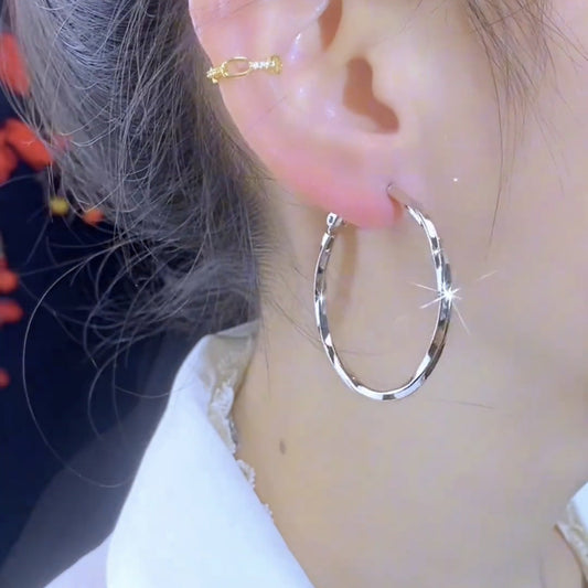 European and American versatile twisted thread earrings fashion high sense circle 925 silver needle earrings female Internet celebrity plain earrings