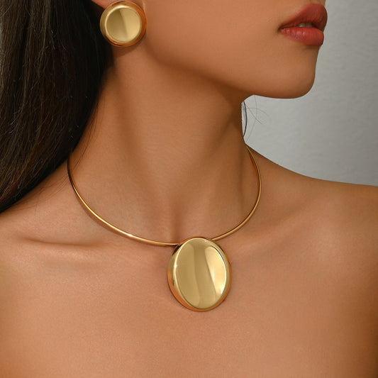 Geometric Pendant Necklace & Earrings Set