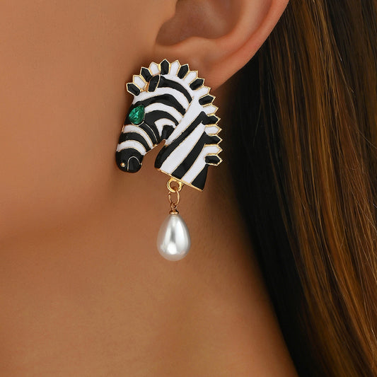 Zebra Pearl Drop Earrings