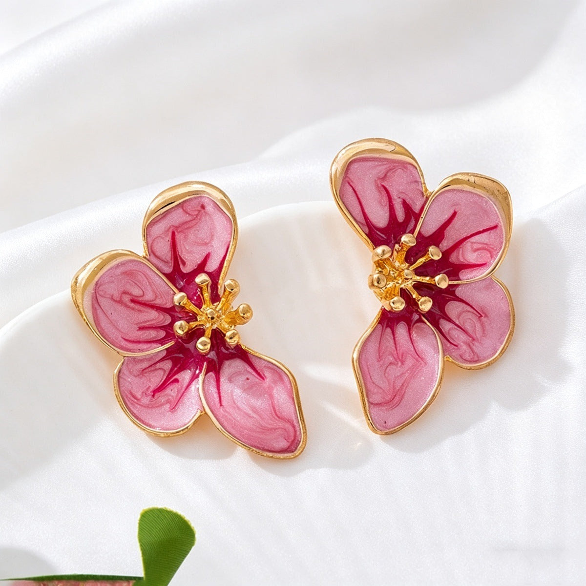 Metal Enamel Flower Stud Earrings