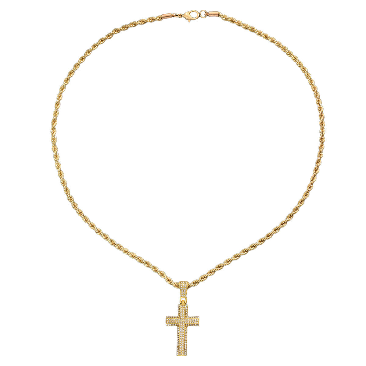 Crystal Cross Cuban Chain Necklace