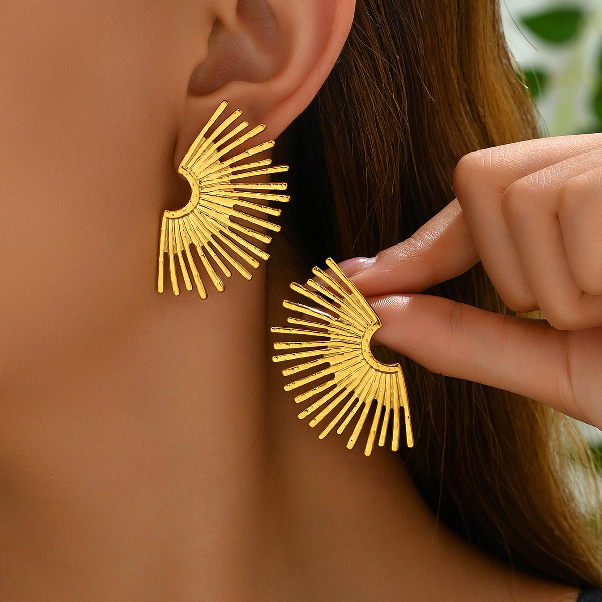 Fan-Shaped 18K Gold-Plated Stud Earrings