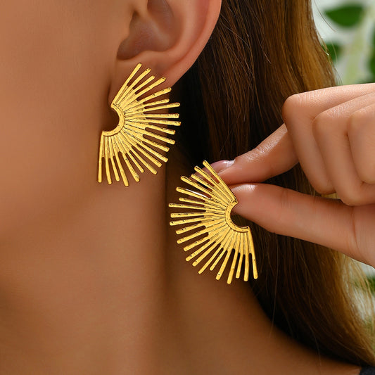 Fan-Shaped 18K Gold-Plated Stud Earrings