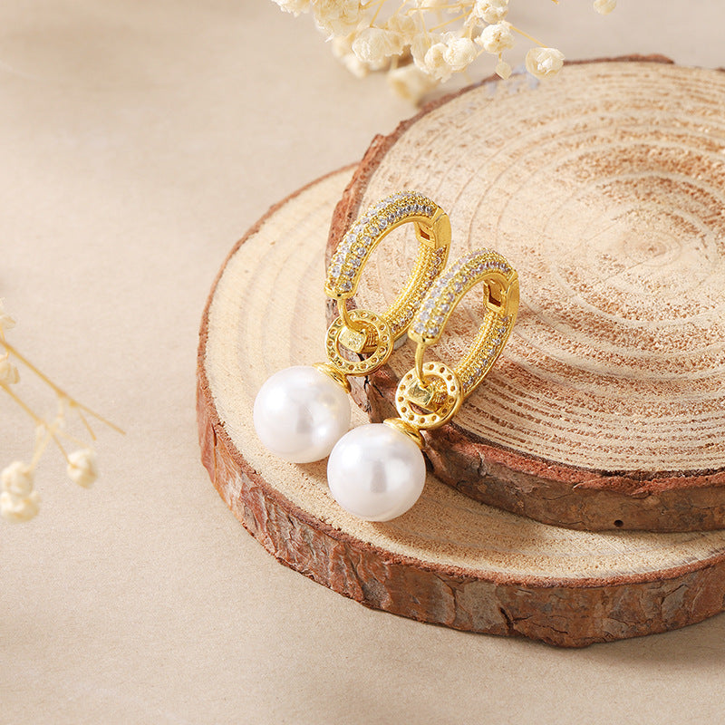 Pearl earrings, light luxury, diamond-encrusted, elegant, ear-piercing earrings, niche design, fashionable, versatile, trendy earrings, exquisite