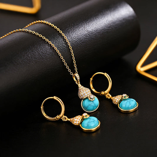 new chinoiserie turquoise gourd clavicle chain women's micro-set full zirconium niche design fashion necklace