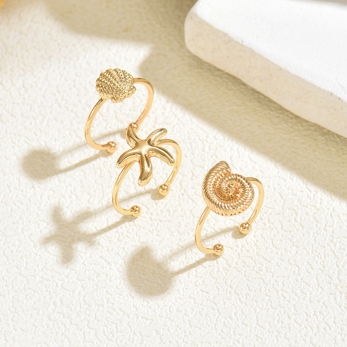 Starfish & Shell Open Ring Set