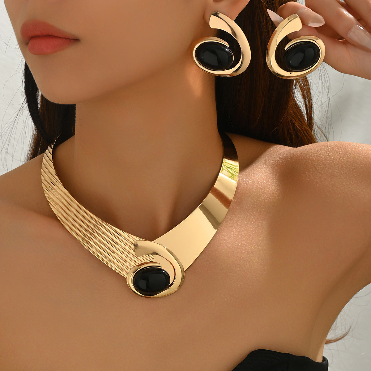 Geometric Gem Necklace & Earrings Set